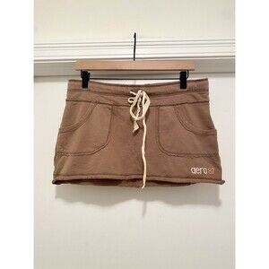 Y2K Aeropostale Women's Brown Cotton Micro Mini Skirt Adjust Waist Size Medium